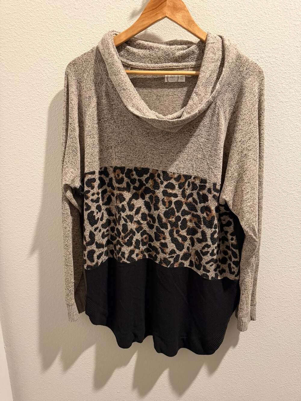 Maurices 24/7 Colorblock Leopard Print Cowl Neck Sweater XXL